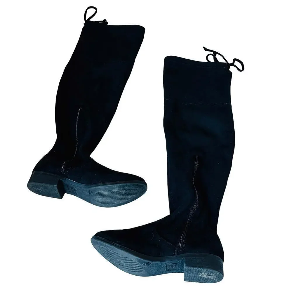 Time and Tru Women's Black Knee-High Boots, Size 6 Stylish Faux Suede